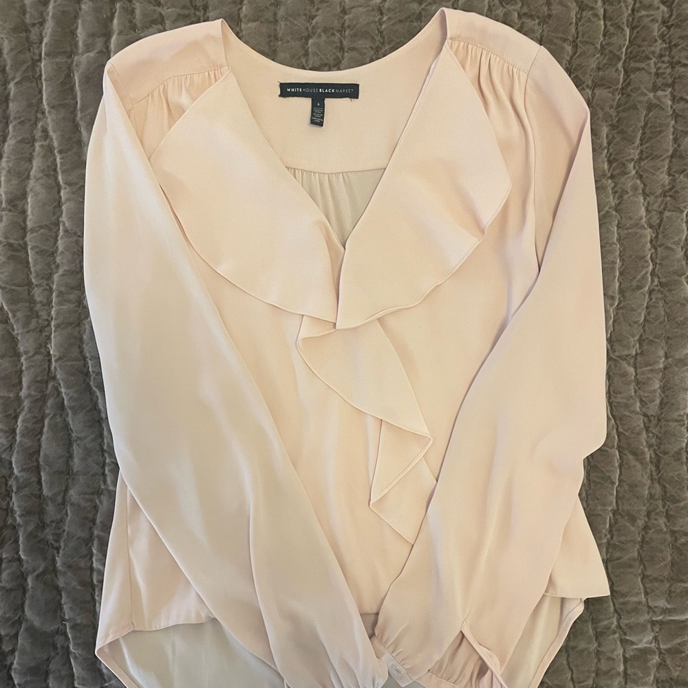 White House Black Market Light Pink Ruffle Blouse